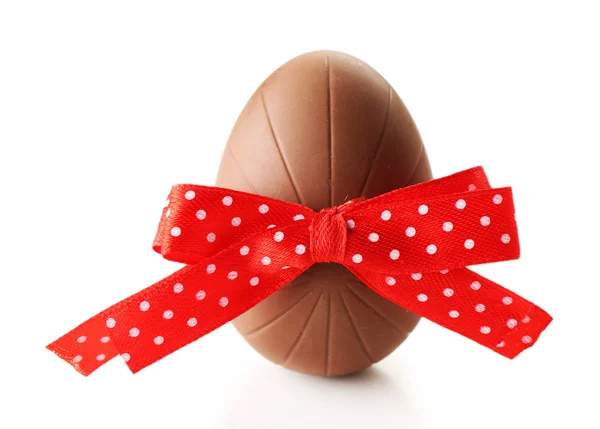 Chocolate Easter egg with color ribbon bow isolated on white — Stock Photo, Image