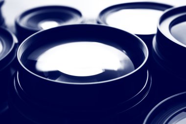 Modern kamera mercekleri gri, closeup tonlarında kümesi