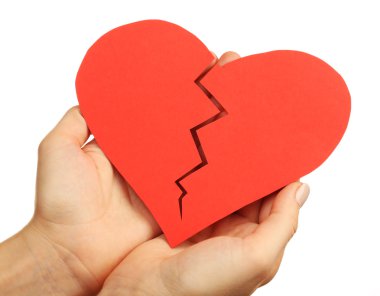 Female hands holding broken heart isolated on white clipart
