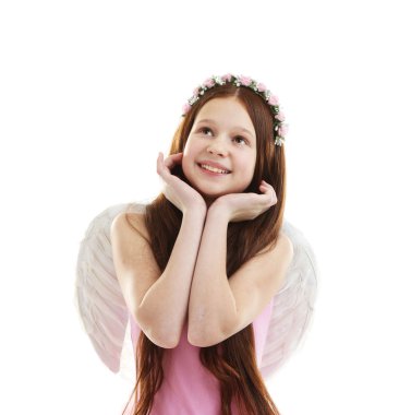 Güzel küçük balerin beyaz izole dekoratif kanatlı