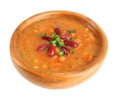 Fasulye çorbası üzerinde beyaz izole kase