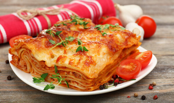 Portion of tasty lasagna, close-up
