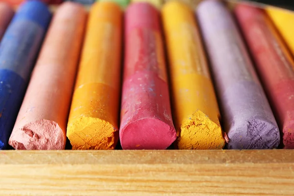 Colorful chalk pastels in box close up — Stock Photo, Image