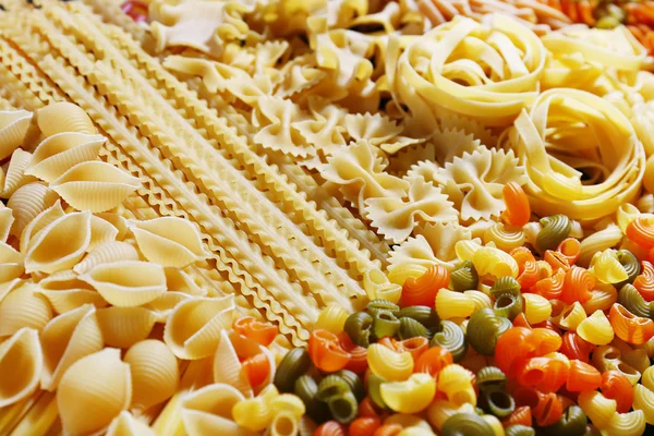 Diversi tipi di pasta, macro vista — Foto Stock