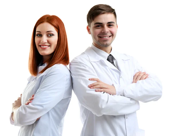 Trabalhadores médicos isolados em branco — Fotografia de Stock