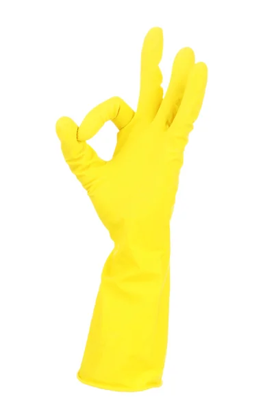 Rubber glove on hand, isolated on white — Stock Photo, Image