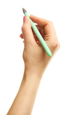 el ile üzerine beyaz izole kalem