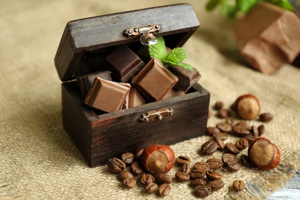 Set of chocolate in box, closeup — Stock Photo, Image