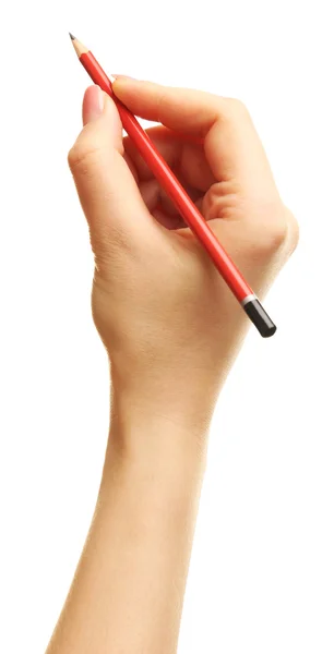 Weibliche Hand mit Bleistift isoliert auf weiß — Stockfoto