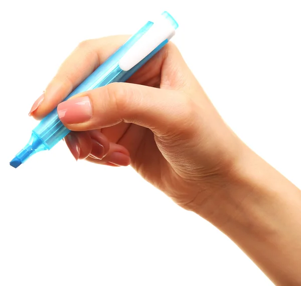 Weibliche Hand mit Stift isoliert auf weiß — Stockfoto