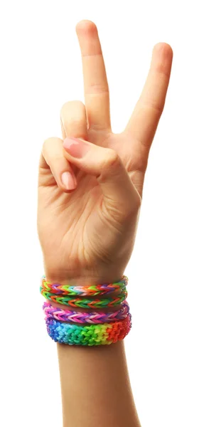 Female hand with bracelets isolated on white — Stock Photo, Image