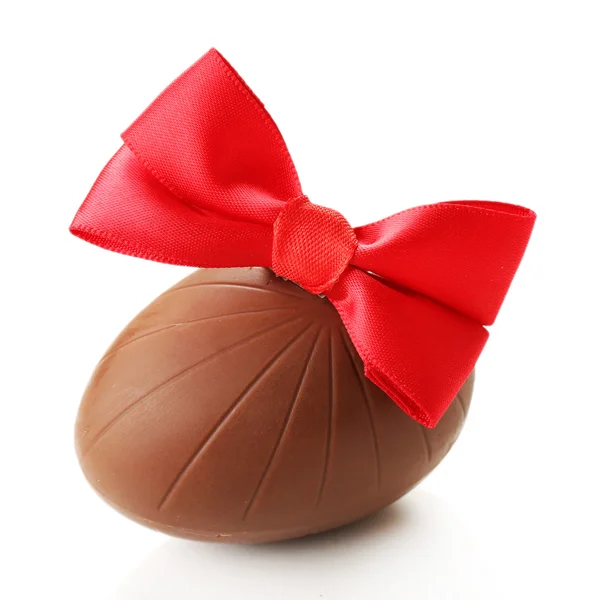 Chocolate Easter egg with color ribbon bow isolated on white — Stock Photo, Image