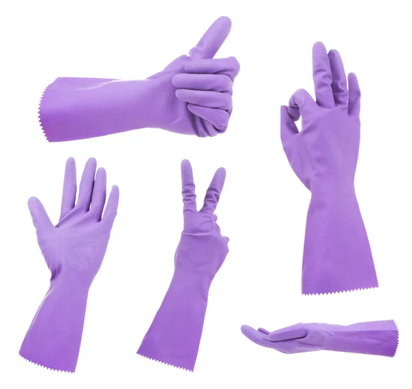 Purple gloves gestures, isolated on white — Stock Photo, Image