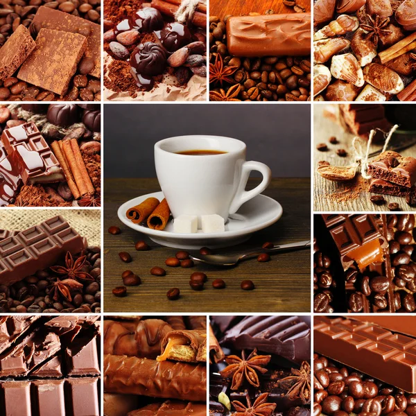 Kaffee und Schokolade, leckere Collage — Stockfoto