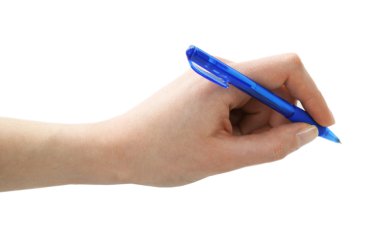 Erkek el ile üzerine beyaz izole kalem