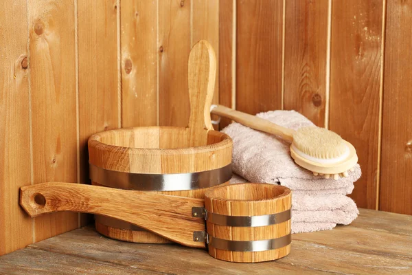 Natürliche Accessoires in der Sauna — Stockfoto