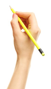 El ile üzerine beyaz izole kalem