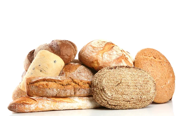 Pane fresco diverso, isolato su bianco — Foto Stock