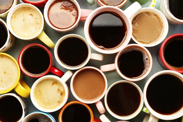 Många koppar kaffe, top view — Stockfoto