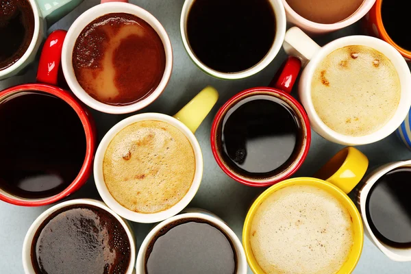 Many cups of coffee, top view — Stock Photo, Image