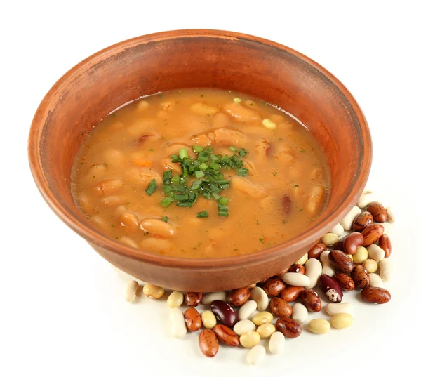 Bean soup in bowl isolated on white — Stock Photo, Image