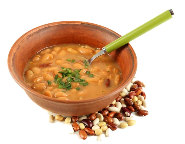 Bean soup in bowl isolated on white — Stock Photo, Image