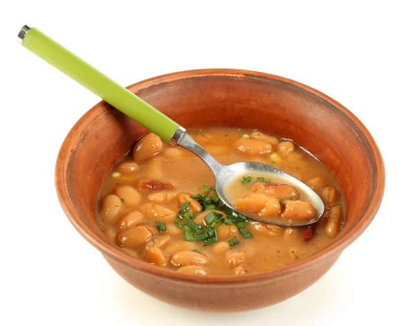 Bean soup in bowl isolated on white — Stock Photo, Image