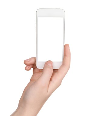 akıllı telefon üzerinde beyaz izole tutan eller