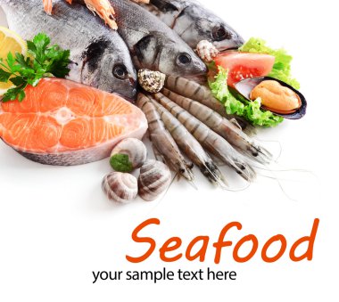 Fresh catch of fish and other seafood close-up clipart