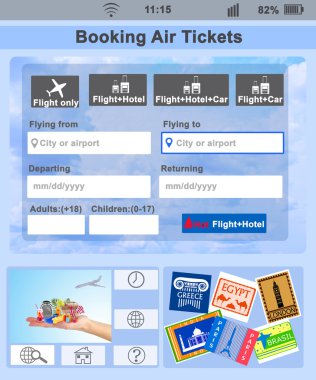 Perde arayüzey. Rezervasyon uçak bileti