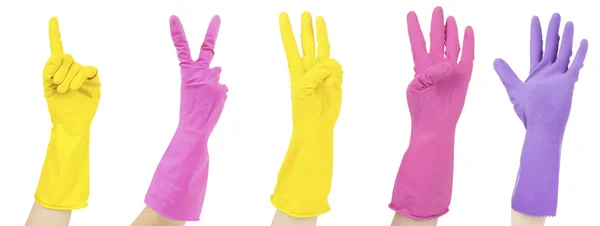 El numaraları üzerinde beyaz izole eldivenler renk — Stok fotoğraf