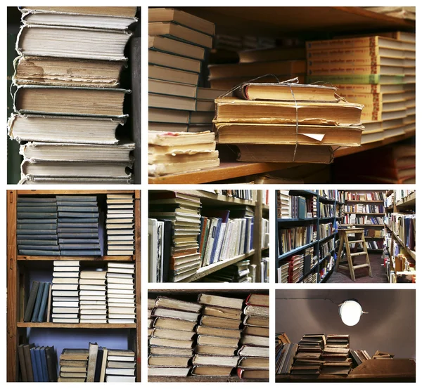 Many different compositions with books in collage — Stock Photo, Image