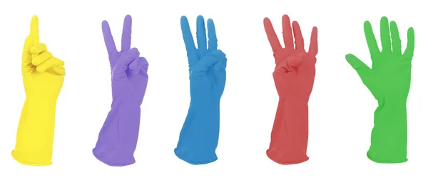 Guantes de color números de gestos aislados en blanco — Foto de Stock