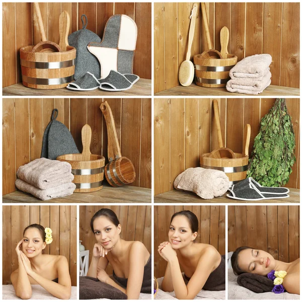 Collage sauna — Foto Stock