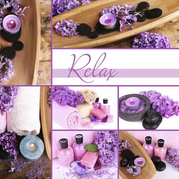 Lilac spa compositions in collage — Stock Photo, Image