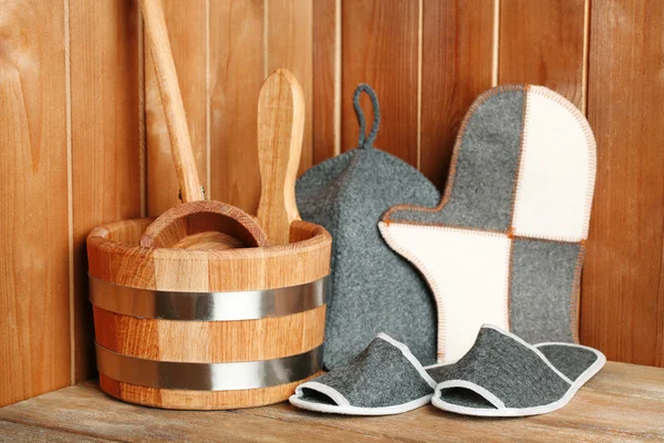 Natural accessories in sauna — Stock Photo, Image