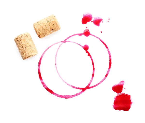 Wine stains and corks isolated on white — Stock Photo, Image