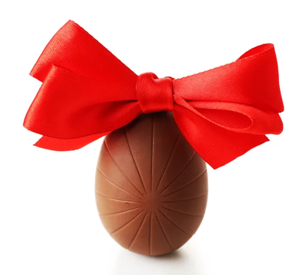 Chocolate Easter egg with color ribbon bow isolated on white — Stock Photo, Image