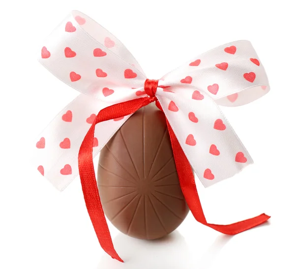 Chocolate Easter egg with color ribbon bow isolated on white — Stock Photo, Image