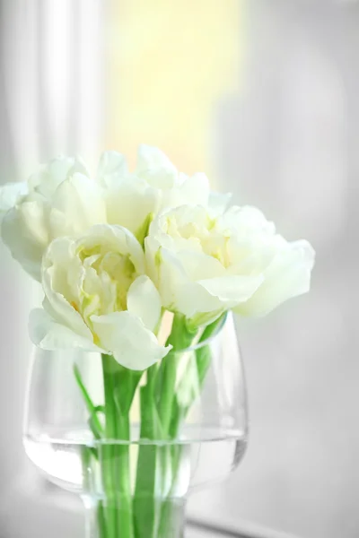 Beautiful spring flowers on windowsill background — Stock Photo, Image