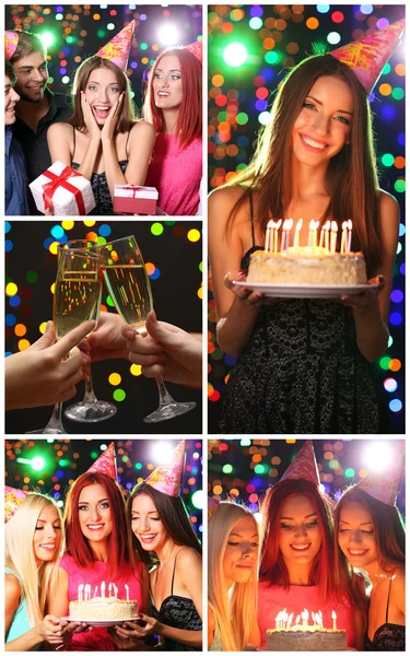 Collage av födelsedagsfest i club — Stockfoto