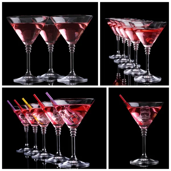 Collage av olika cocktails på svart bakgrund — Stockfoto