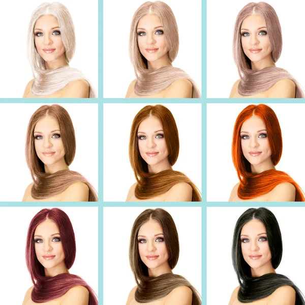 Concept of coloring hair. Portraits of beautiful woman with long hair — Stock Photo, Image