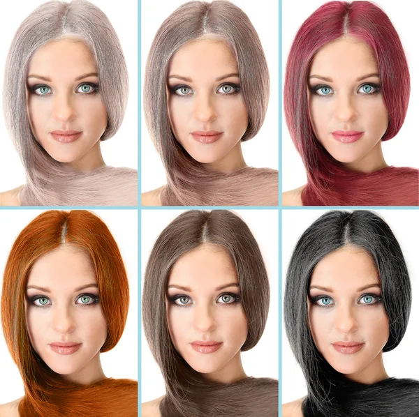 Concept of coloring hair. Portraits of beautiful woman with long hair — Stock Photo, Image
