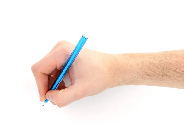 ペンを白で隔離される男性の手 — ストック写真