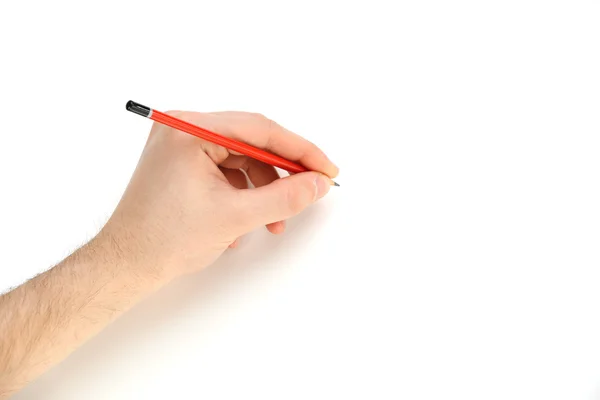 Male hand with pencil isolated on white — Stock Photo, Image