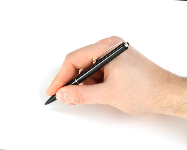 Male hand with pen isolated on white — Stock Photo, Image