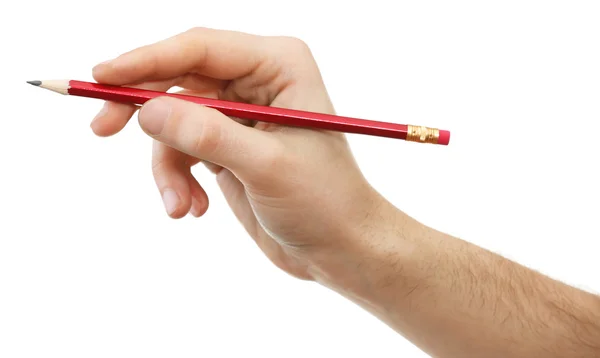 Männliche Hand mit Bleistift isoliert auf weiß — Stockfoto