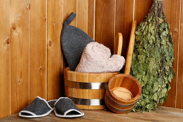 Natürliche Accessoires in der Sauna — Stockfoto