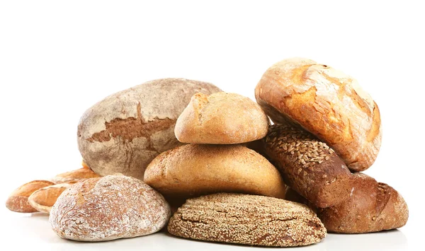 Různé čerstvý chléb, izolovaných na bílém — Stock fotografie